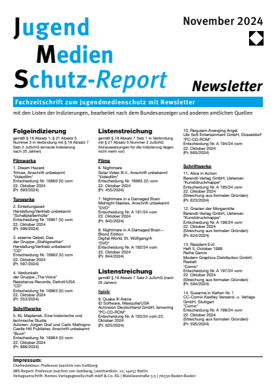 Cover der Ausgabe: JMS Jugend Medien Schutz-Report Jahrgang 47 (2024), Heft Newsletter 6