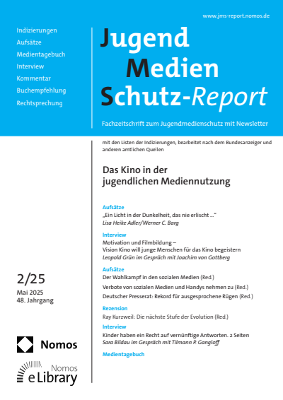 Cover der Ausgabe: JMS Jugend Medien Schutz-Report Jahrgang 48 (2025), Heft 2