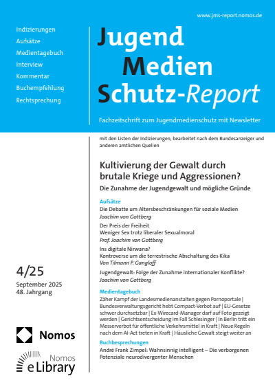 Cover der Ausgabe: JMS Jugend Medien Schutz-Report Jahrgang 48 (2025), Heft 4