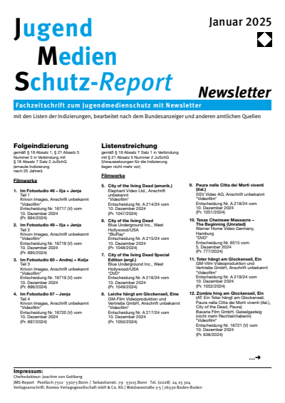 Cover der Ausgabe: JMS Jugend Medien Schutz-Report Jahrgang 48 (2025), Heft Newsletter 1