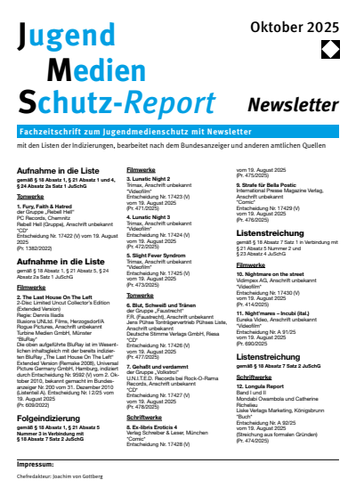 Cover der Ausgabe: JMS Jugend Medien Schutz-Report Jahrgang 48 (2025), Heft Newsletter 5