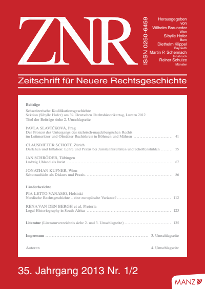 Cover of Volume: ZNR Zeitschrift für Neuere Rechtsgeschichte Volume 35 (2013), Edition 1-2