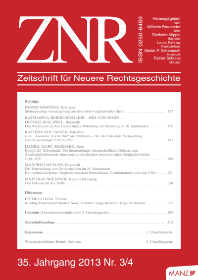 Cover of Volume: ZNR Zeitschrift für Neuere Rechtsgeschichte Volume 35 (2013), Edition 3-4