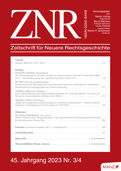 Cover of Volume: ZNR Zeitschrift für Neuere Rechtsgeschichte Volume 45 (2023), Edition 3-4