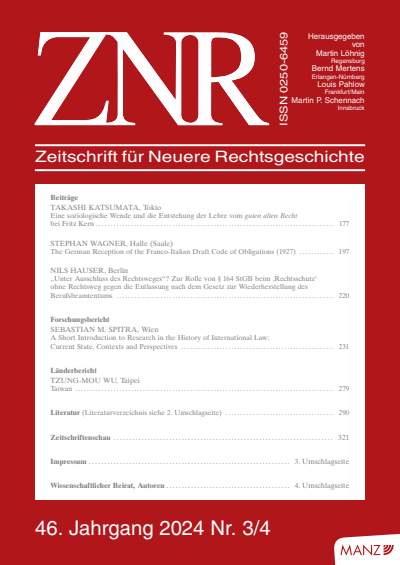 Cover of Volume: ZNR Zeitschrift für Neuere Rechtsgeschichte Volume 46 (2024), Edition 3-4