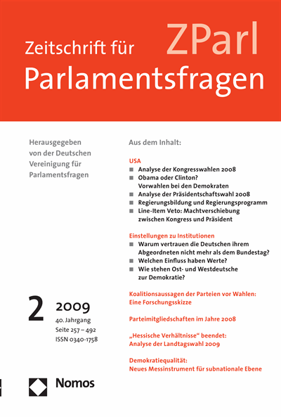 Cover der Ausgabe: ZParl Zeitschrift für Parlamentsfragen Jahrgang 40 (2009), Heft 2