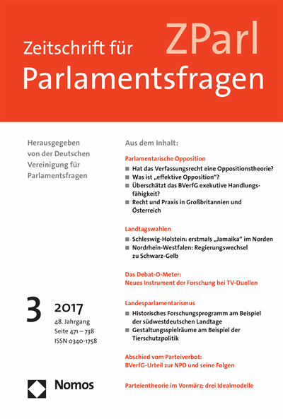 Cover der Ausgabe: ZParl Zeitschrift für Parlamentsfragen Jahrgang 48 (2017), Heft 3