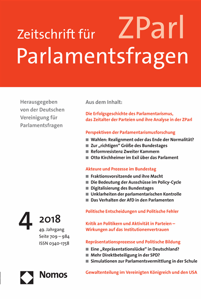 Cover der Ausgabe: ZParl Zeitschrift für Parlamentsfragen Jahrgang 49 (2018), Heft 4