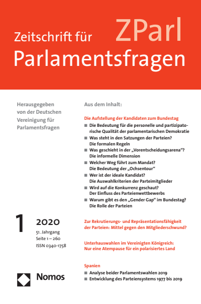 Cover der Ausgabe: ZParl Zeitschrift für Parlamentsfragen Jahrgang 51 (2020), Heft 1