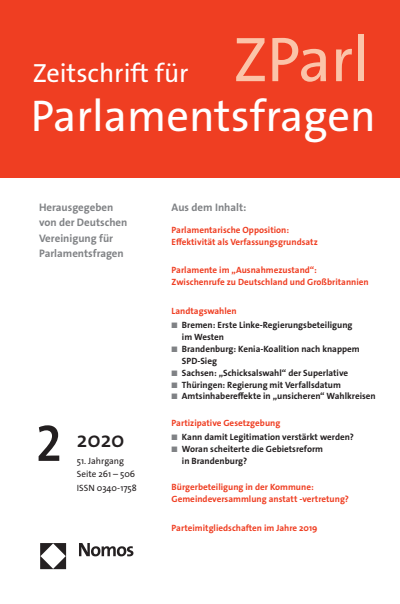Cover der Ausgabe: ZParl Zeitschrift für Parlamentsfragen Jahrgang 51 (2020), Heft 2