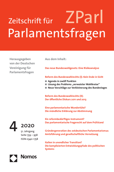 Cover der Ausgabe: ZParl Zeitschrift für Parlamentsfragen Jahrgang 51 (2020), Heft 4