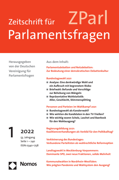 Cover der Ausgabe: ZParl Zeitschrift für Parlamentsfragen Jahrgang 53 (2022), Heft 1