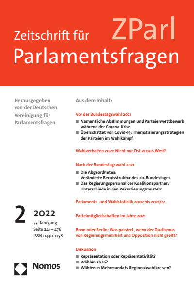 Cover der Ausgabe: ZParl Zeitschrift für Parlamentsfragen Jahrgang 53 (2022), Heft 2