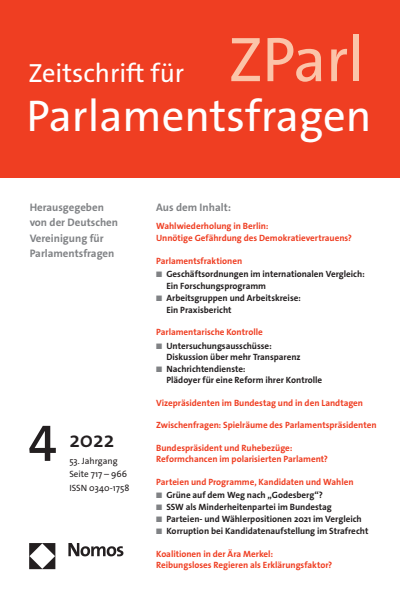 Cover der Ausgabe: ZParl Zeitschrift für Parlamentsfragen Jahrgang 53 (2022), Heft 4