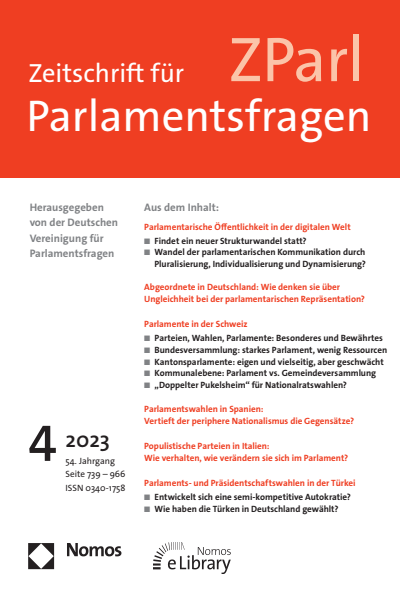 Cover der Ausgabe: ZParl Zeitschrift für Parlamentsfragen Jahrgang 54 (2023), Heft 4