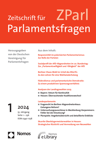 Cover der Ausgabe: ZParl Zeitschrift für Parlamentsfragen Jahrgang 55 (2024), Heft 1