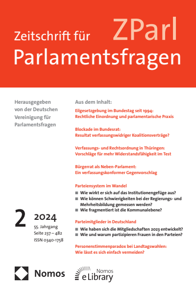 Cover der Ausgabe: ZParl Zeitschrift für Parlamentsfragen Jahrgang 55 (2024), Heft 2