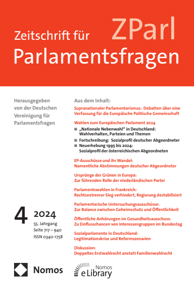 Cover der Ausgabe: ZParl Zeitschrift für Parlamentsfragen Jahrgang 55 (2024), Heft 4