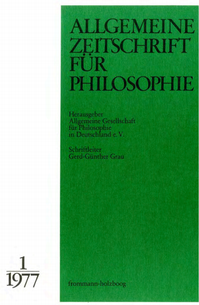 Cover der Ausgabe: Allgemeine Zeitschrift für Philosophie (AZP) Jahrgang 2 (1977), Heft 1