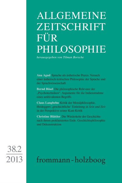 Cover of Volume: Allgemeine Zeitschrift für Philosophie (AZP) Volume 38 (2013), Edition 2