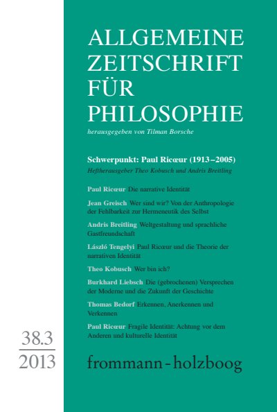 Cover of Volume: Allgemeine Zeitschrift für Philosophie (AZP) Volume 38 (2013), Edition 3