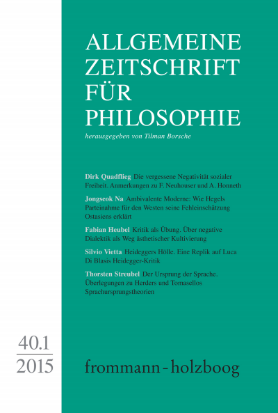 Cover of Volume: Allgemeine Zeitschrift für Philosophie (AZP) Volume 40 (2015), Edition 1