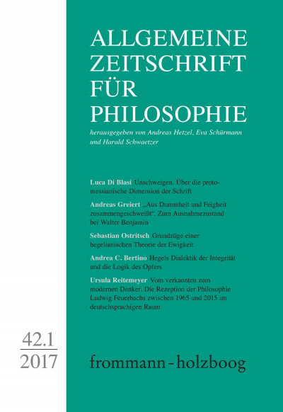 Cover of Volume: Allgemeine Zeitschrift für Philosophie (AZP) Volume 42 (2017), Edition 1