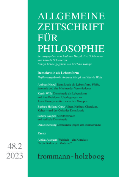 Cover der Ausgabe: Allgemeine Zeitschrift für Philosophie (AZP) Jahrgang 48 (2023), Heft 2