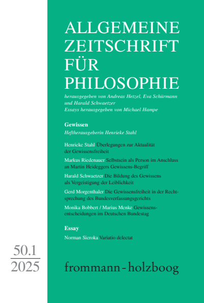 Cover der Ausgabe: Allgemeine Zeitschrift für Philosophie (AZP) Jahrgang 50 (2025), Heft 1
