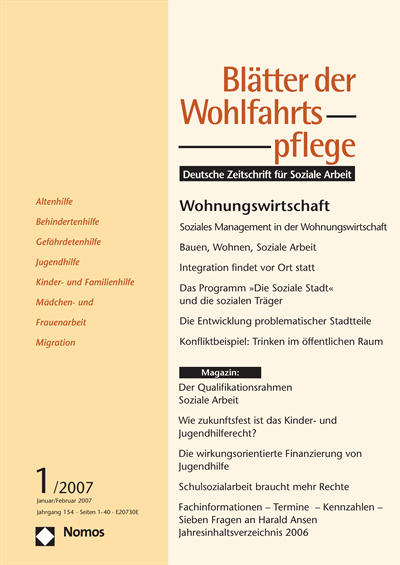 Cover of Volume: Blätter der Wohlfahrtspflege (BdW) Volume 154 (2007), Edition 1