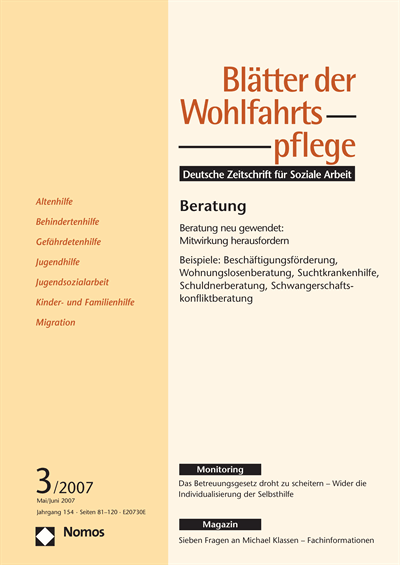Cover of Volume: Blätter der Wohlfahrtspflege (BdW) Volume 154 (2007), Edition 3