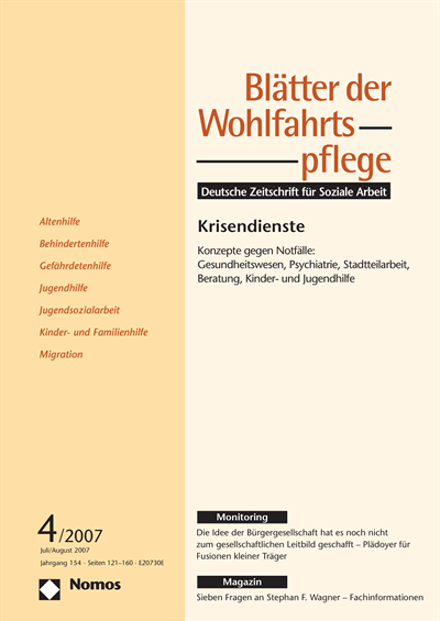 Cover of Volume: Blätter der Wohlfahrtspflege (BdW) Volume 154 (2007), Edition 4