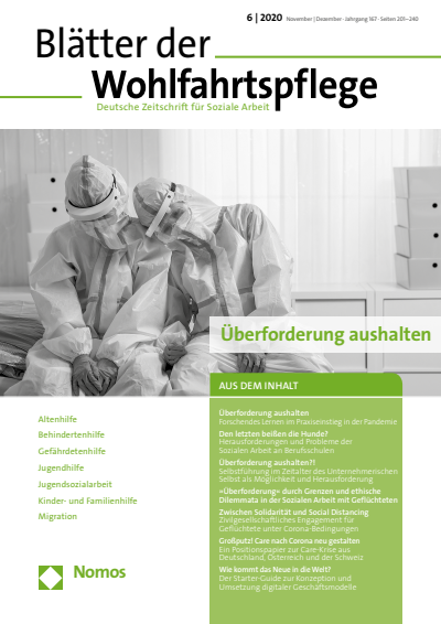 Cover der Ausgabe: Blätter der Wohlfahrtspflege (BdW) Jahrgang 167 (2020), Heft 6