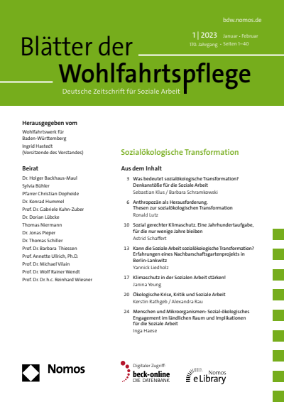 Cover der Ausgabe: Blätter der Wohlfahrtspflege (BdW) Jahrgang 170 (2023), Heft 1