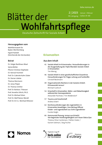 Cover der Ausgabe: Blätter der Wohlfahrtspflege (BdW) Jahrgang 170 (2023), Heft 2