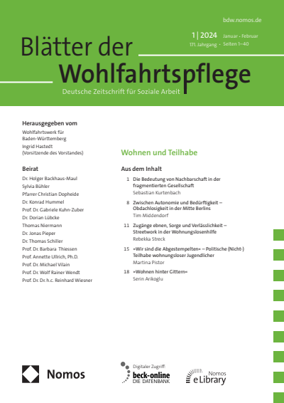 Cover der Ausgabe: Blätter der Wohlfahrtspflege (BdW) Jahrgang 171 (2024), Heft 1