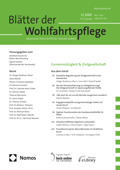 Cover der Ausgabe: Blätter der Wohlfahrtspflege (BdW) Jahrgang 172 (2025), Heft 3