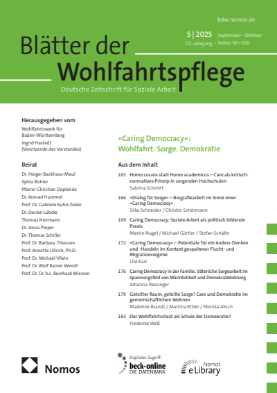 Cover der Ausgabe: Blätter der Wohlfahrtspflege (BdW) Jahrgang 172 (2025), Heft 5