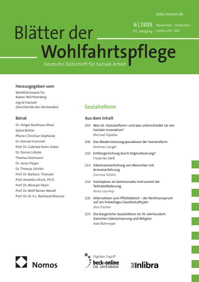 Cover der Ausgabe: Blätter der Wohlfahrtspflege (BdW) Jahrgang 172 (2025), Heft 6