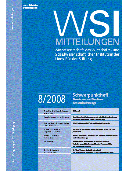 Cover der Ausgabe: WSI-Mitteilungen Jahrgang 61 (2008), Heft 8