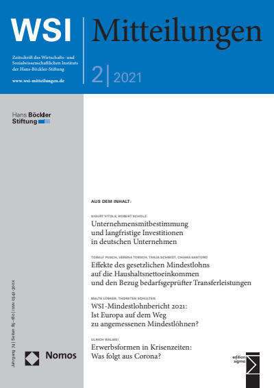 Cover der Ausgabe: WSI-Mitteilungen Jahrgang 74 (2021), Heft 2