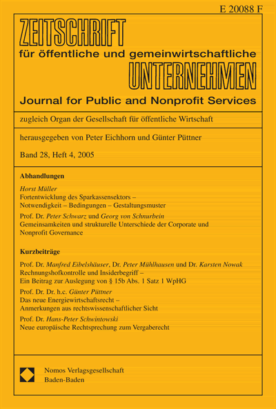 Cover of Volume: ZögU Zeitschrift für öffentliche und gemeinwirtschaftliche Unternehmen Volume 28 (2005), Edition 4