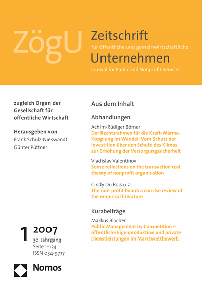 Cover of Volume: ZögU Zeitschrift für öffentliche und gemeinwirtschaftliche Unternehmen Volume 30 (2007), Edition 1