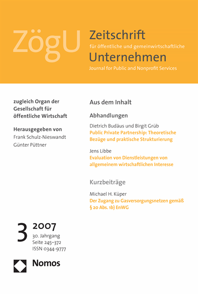 Cover of Volume: ZögU Zeitschrift für öffentliche und gemeinwirtschaftliche Unternehmen Volume 30 (2007), Edition 3