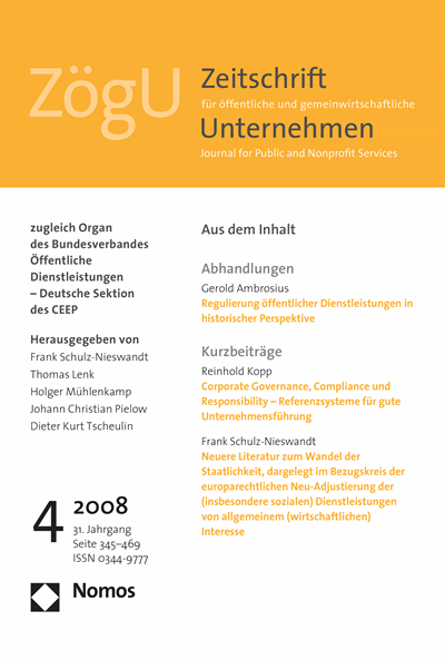Cover of Volume: ZögU Zeitschrift für öffentliche und gemeinwirtschaftliche Unternehmen Volume 31 (2008), Edition 4