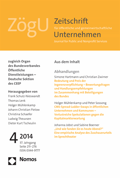 Cover of Volume: ZögU Zeitschrift für öffentliche und gemeinwirtschaftliche Unternehmen Volume 37 (2014), Edition 4