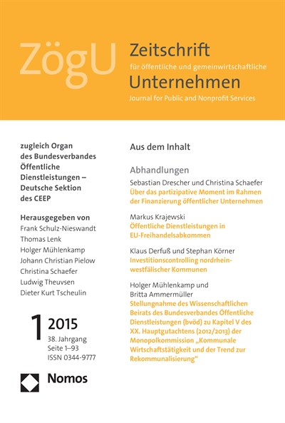 Cover der Ausgabe: ZögU Zeitschrift für öffentliche und gemeinwirtschaftliche Unternehmen Jahrgang 38 (2015), Heft 1