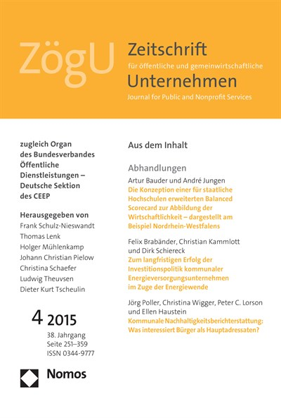 Cover der Ausgabe: ZögU Zeitschrift für öffentliche und gemeinwirtschaftliche Unternehmen Jahrgang 38 (2015), Heft 4