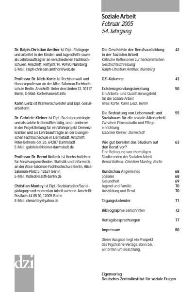 Cover der Ausgabe: Soziale Arbeit Jahrgang 54 (2005), Heft 2