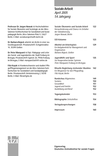 Cover der Ausgabe: Soziale Arbeit Jahrgang 54 (2005), Heft 4
